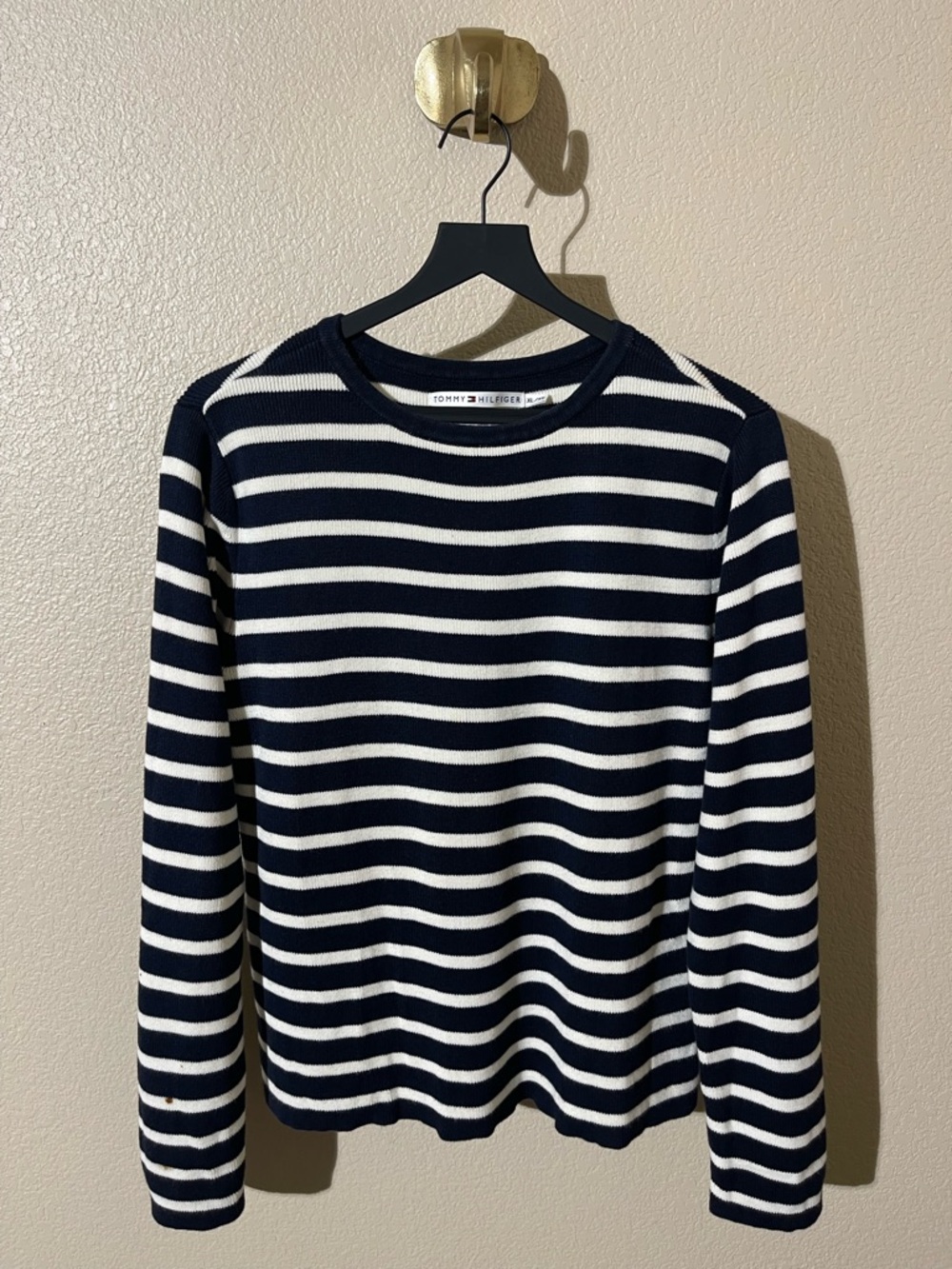 Y2K TOMMY HILFIGER BLUE/WHITE STRIPE ROUND NECK SWEATER SZ XL